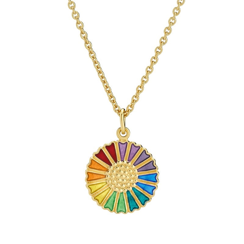 Rainbow marguerit halskæde i 24 kt forgyldt sølv med farvet emalje 45–48 cm – Lund Copenhagen